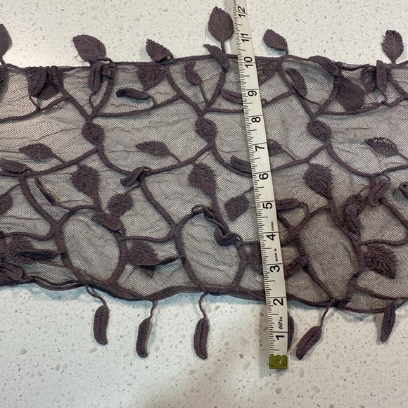 SHEER mesh net tulle scarf wrap embroidery crochet embellished grey gray leaves - Picture 2 of 3